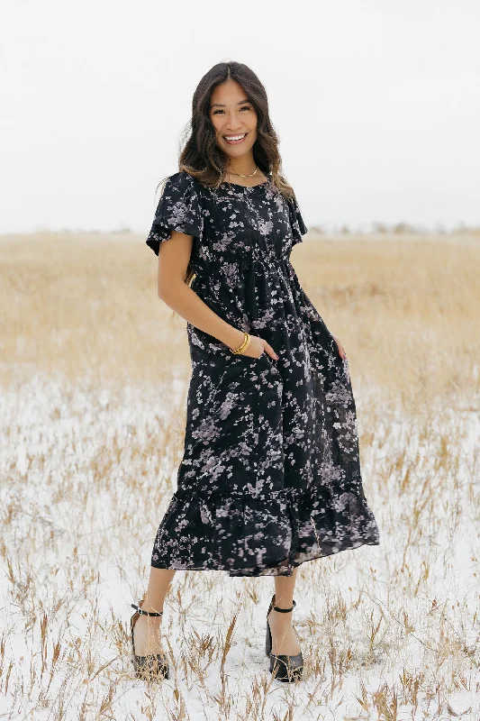 ladies-floral-dress-flattering-fawn-Aria Dress-Black Floral