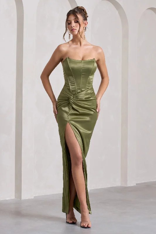 ladies-maxi-dress-pink-petal-Romancing | Olive Thigh Split Corset Strapless Maxi Dress