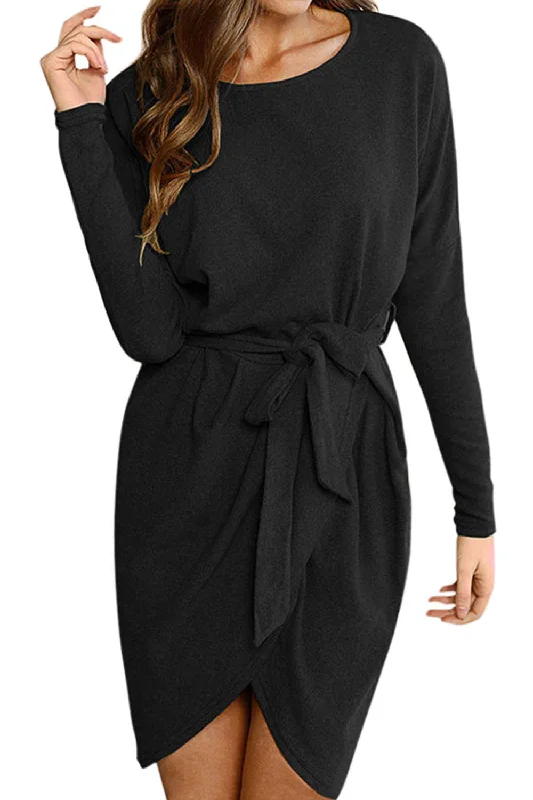 Iyasson Long Sleeve Belted Wrap Mini Dress