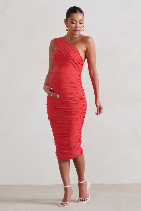 Women's bodycon dress net glow -Contour | Coral Maternity One Shoulder Bodycon Midi Dress