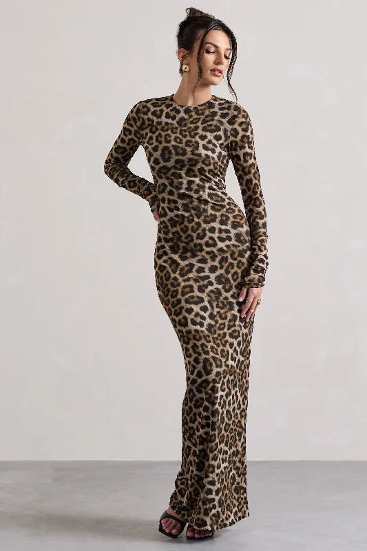 ladies-maxi-dress-cotton-cool-Run Wild | Leopard Print Long-Sleeve Maxi Dress