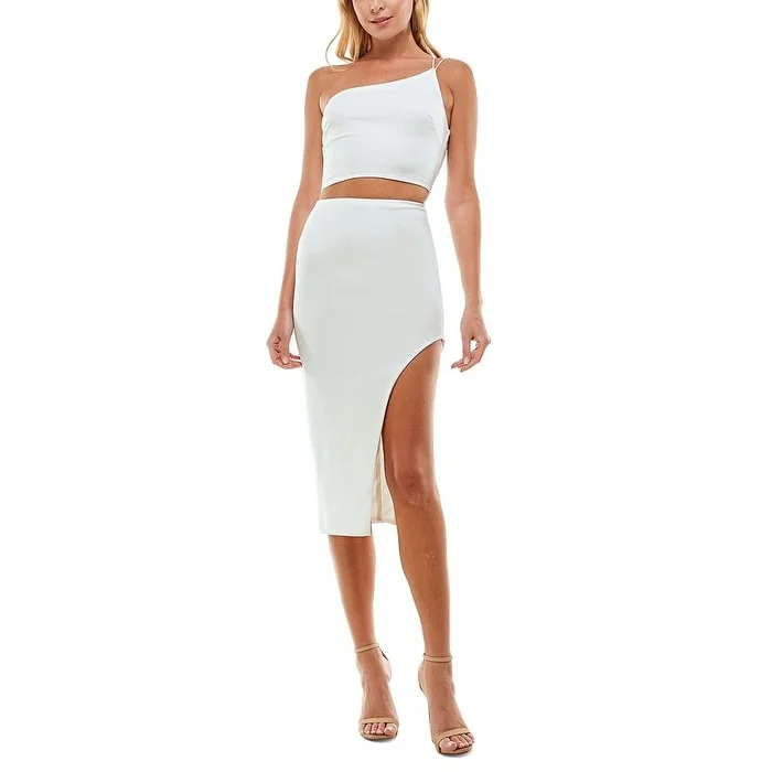 Women's bodycon dress roar chic -B Darlin Junior's Two Piece One Shoulder Bodycon Midi Dress White Size 15-16