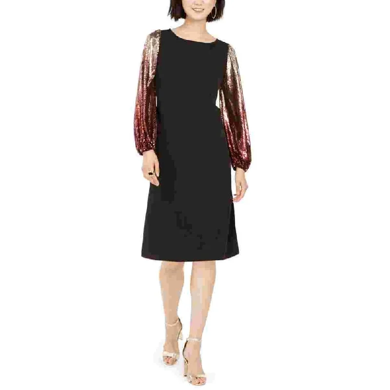 Women's party dress metallic chic -Msk Women's Black Sequined Ombre Long Sleeve Jewel Neck Knee Length Shift Party Dress Black Size Small