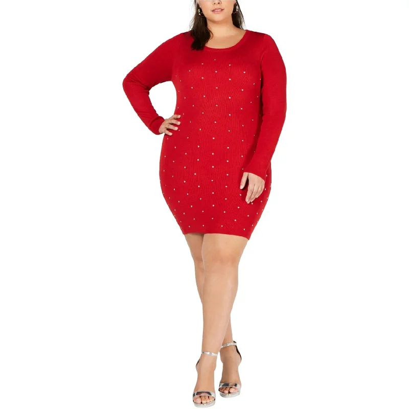 Women's bodycon dress coy twist -Planet Gold Womens Studded Bodycon Sweater Dress, Red, 1X