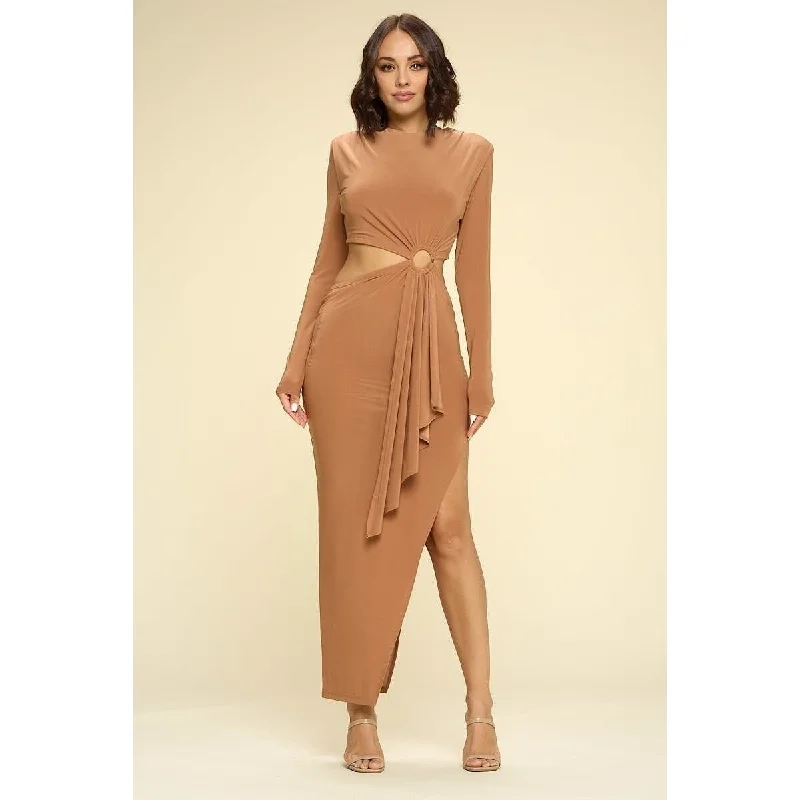 Women's bodycon dress curve charm -Bodycon Cut Out Midi Dress