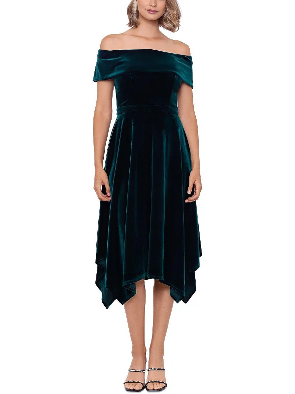 Women's party dress square neck -Womens Velvet Midi Cocktail and Party Dress