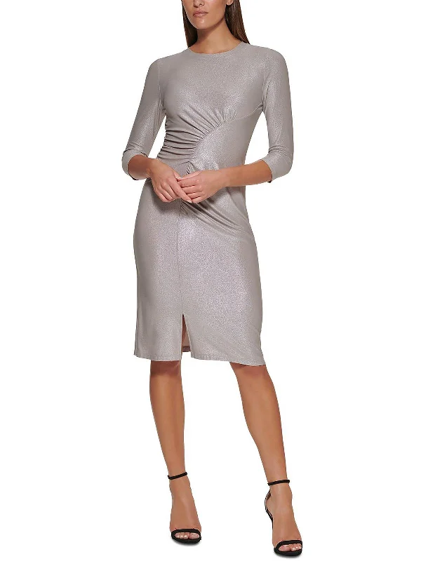 Women's party dress ruffle -Womens Foil Midi Cocktail and Party Dress