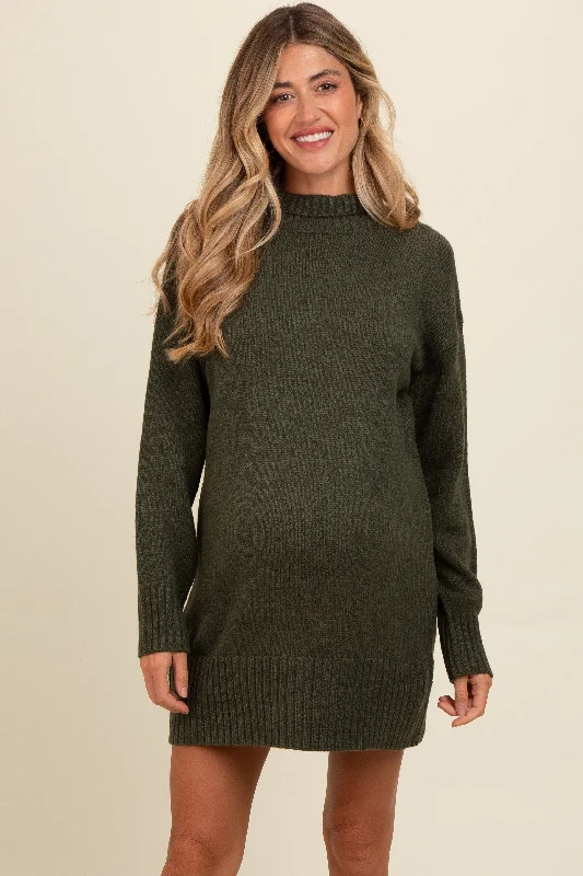 Women's mini dress glint flair -Olive Turtle Neck Maternity Mini Sweater Dress