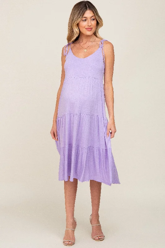 ladies-midi-dress-youthful-yield-Lavender Sleeveless Tiered Maternity Midi Dress