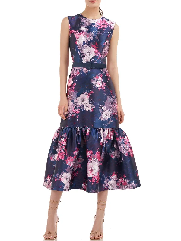 Women's party dress shimmery -Womens Floral Midi Cocktail and Party Dress