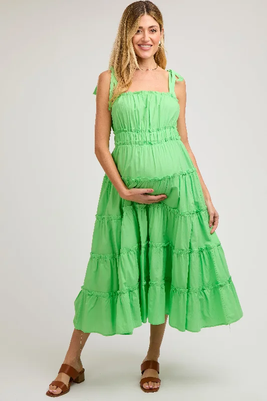 ladies-midi-dress-plunge-poem-Lime Tiered Tie Strap Maternity Midi Dress