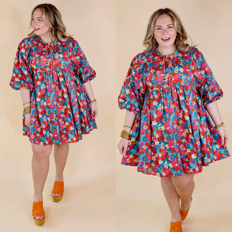 ladies-floral-dress-tall-tide-Wrapped In Love Floral Half Sleeve Dress with Keyhole Front in Turquoise