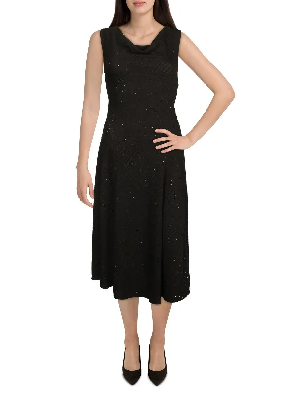 Women's party dress playful -Petites Womens Glitter Midi Cocktail and Party Dress