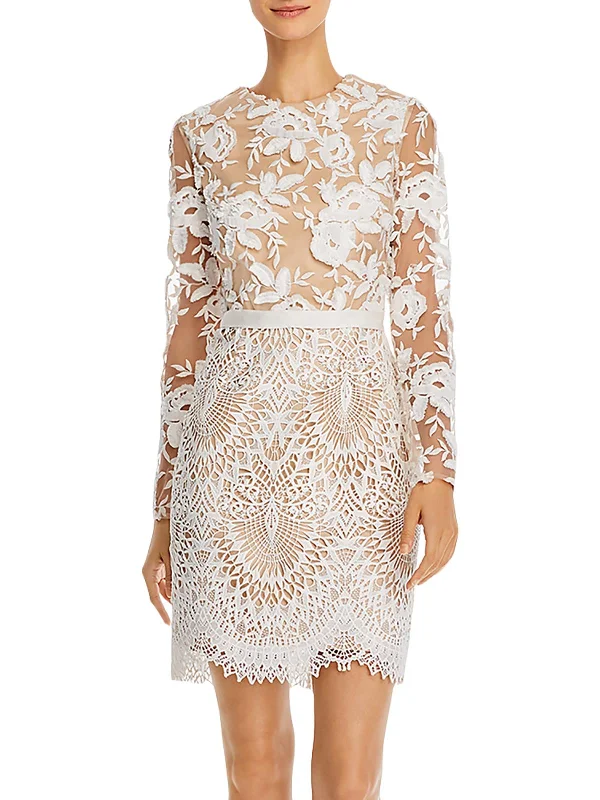 ladies-floral-dress-ivory-illume-Womens Floral Lace Cocktail Dress