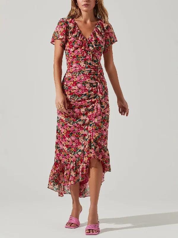 ladies-floral-dress-delicate-dawn-ASTR Floral Ruched Dress