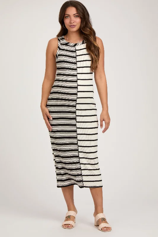 ladies-midi-dress-summer-bliss-Ivory Striped Sleeveless Maternity Midi Dress