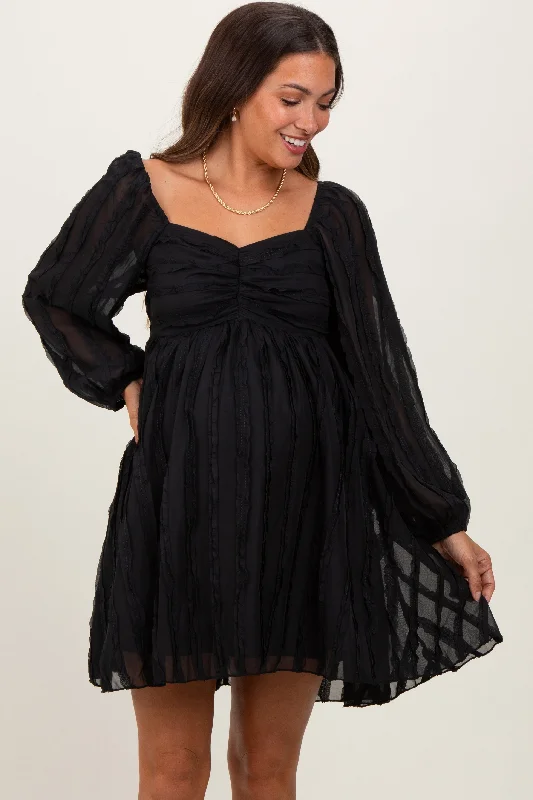 Women's mini dress trek glow -Black Ruffle Textured Maternity Mini Dress