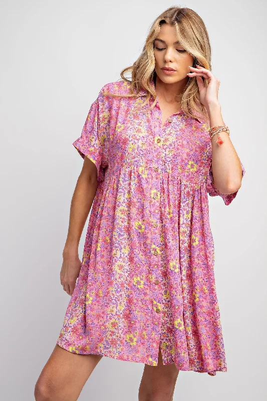 ladies-floral-dress-sepia-sweep-Pink Floral Button Down Dress