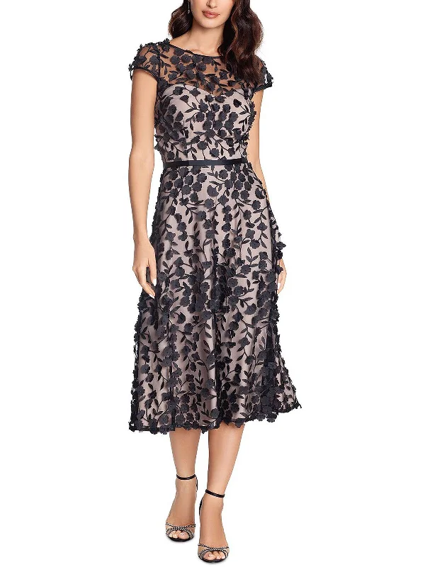 ladies-midi-dress-matte-muse-Womens Mesh Floral Midi Dress