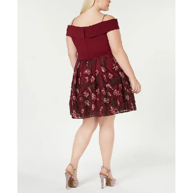 Women's party dress stunning -Morgan & Company Women's Floral Off Shoulder Above The Knee Party Circle Dress Red Size 20W