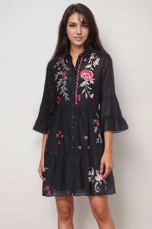 ladies-floral-dress-mono-muse-Johnny Was Workshop Erinn Floral Embroidered Tiered Dress (Slip) W38224 Boho Chic*