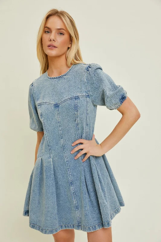 Women's mini dress petal pop -Denim Washed Denim Mini Dress