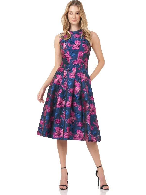 Women's party dress stretch -Womens Floral Midi Cocktail and Party Dress