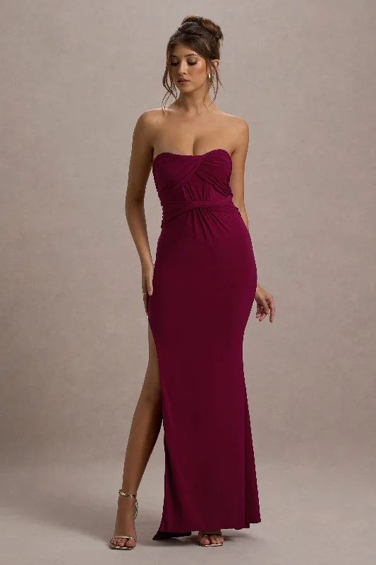 ladies-maxi-dress-wrap-whimsy-Nomad | Berry Strapless Split Maxi Dress