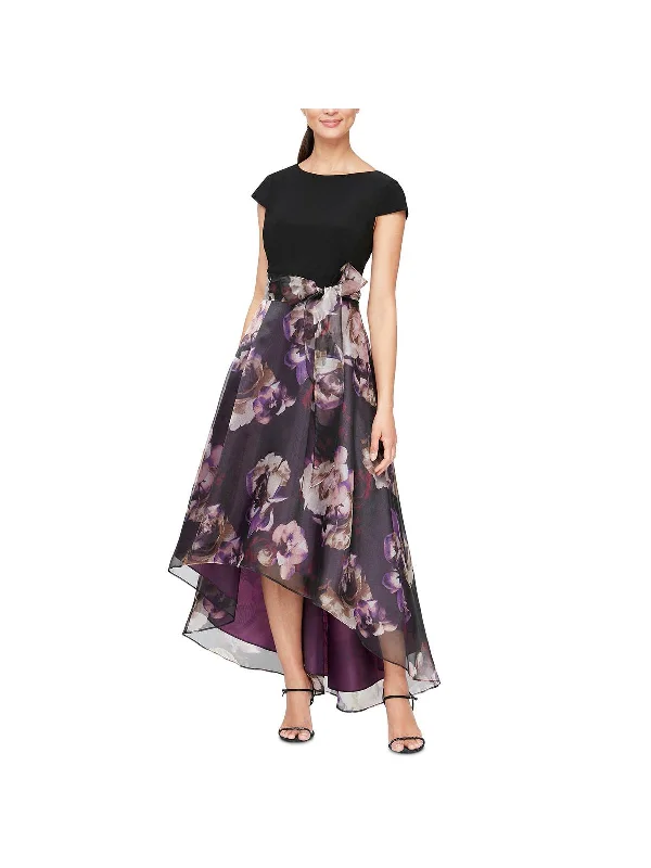 ladies-maxi-dress-satin-silk-Womens High Low Floral Maxi Dress