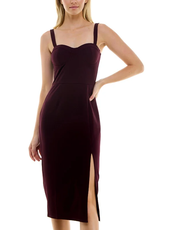 Women's bodycon dress break chic -Juniors Womens Crepe Side-Slit Bodycon Dress