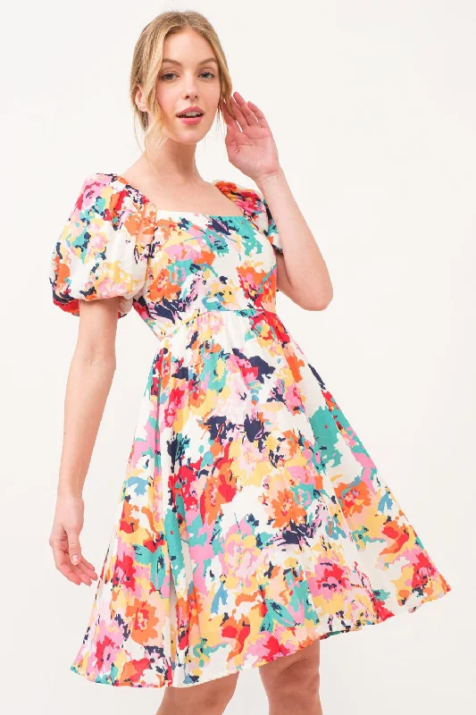 ladies-floral-dress-dainty-dusk-Square Neck Puff Sleeve Floral Dress