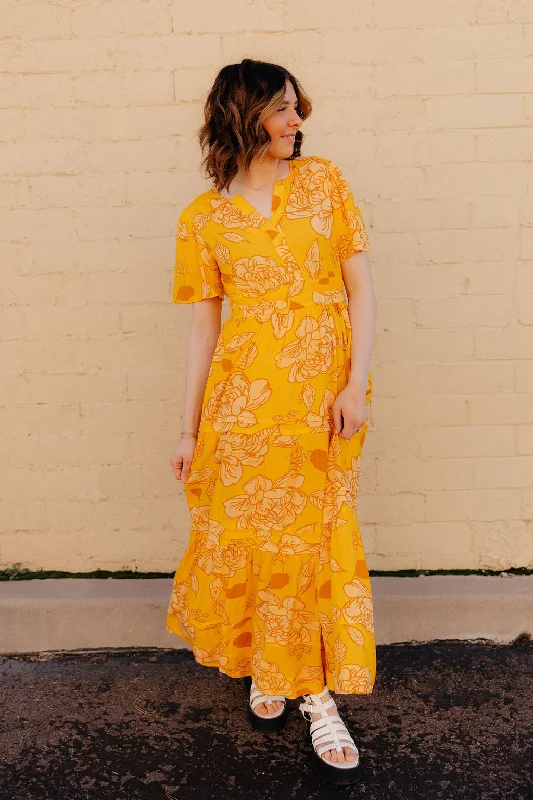 ladies-floral-dress-social-silk-Caribbean Dress-Yellow Floral