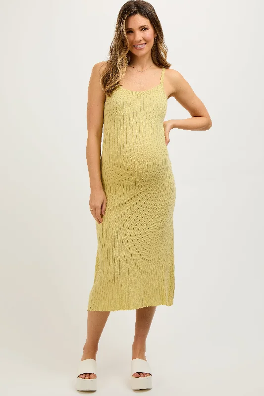 ladies-midi-dress-padded-prance-Yellow Square Neck Ribbed Sleeveless Maternity Midi Dress