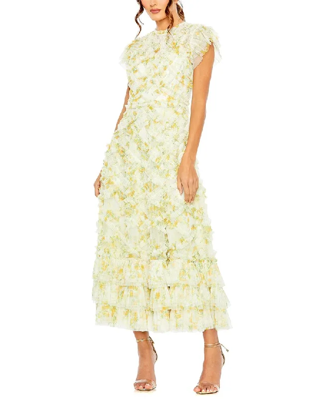 ladies-floral-dress-daisy-dusk-Mac Duggal High Neck Ruffle Cap Sleeve Floral Dress