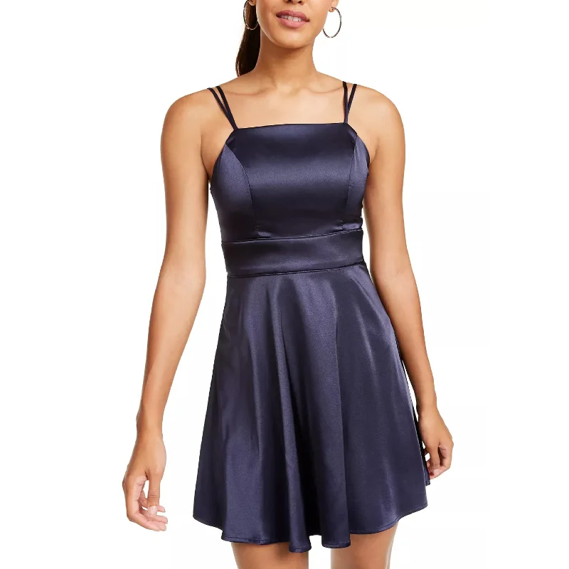 Women's party dress Halloween -Sequin Hearts Women's Spaghetti Strap Square Neck Short Fit + Flare Party Dress Blue Size 1