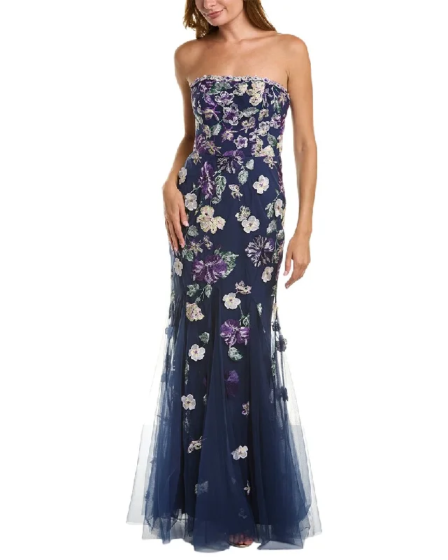 ladies-floral-dress-shimmer-sprig-Marchesa Notte Strapless Floral Gown