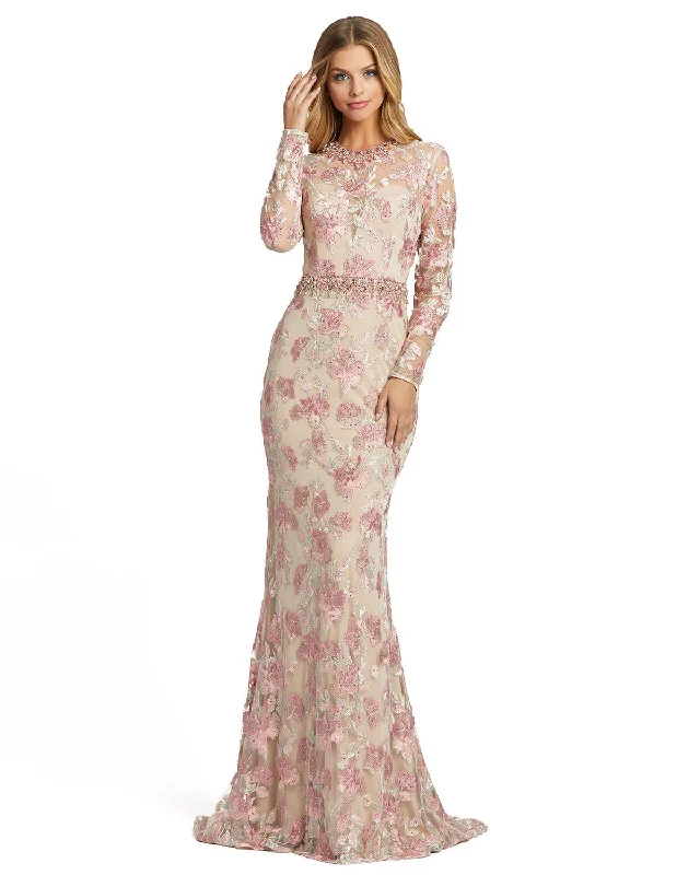 ladies-floral-dress-embroidered-ember-Floral Embroidered Illusion Long Sleeve Trumpet Gown