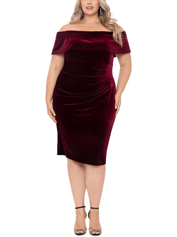 Women's bodycon dress cool glow -Plus Womens Velvet Knee Bodycon Dress