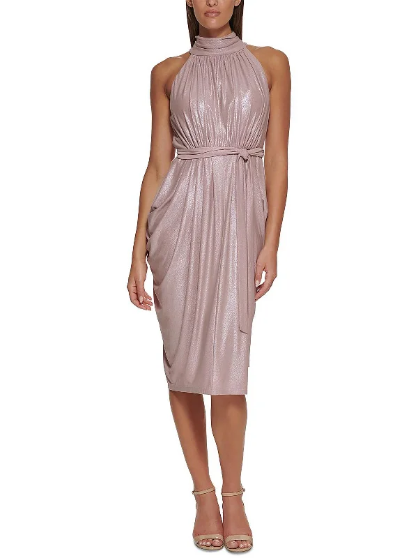 Women's party dress textured -Womens Halter Midi Cocktail and Party Dress