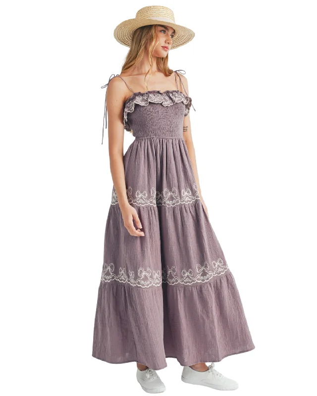 ladies-midi-dress-glam-gleam-Mable Gauze Embroidered Tiered Babydoll Midi Dress - Md4904