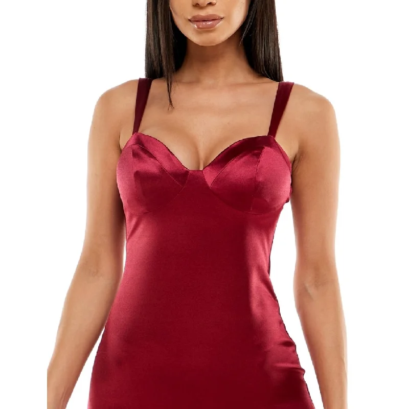 Women's bodycon dress club flair -B Darlin Junior's Satin Bodycon Mini Dress Red Size 14