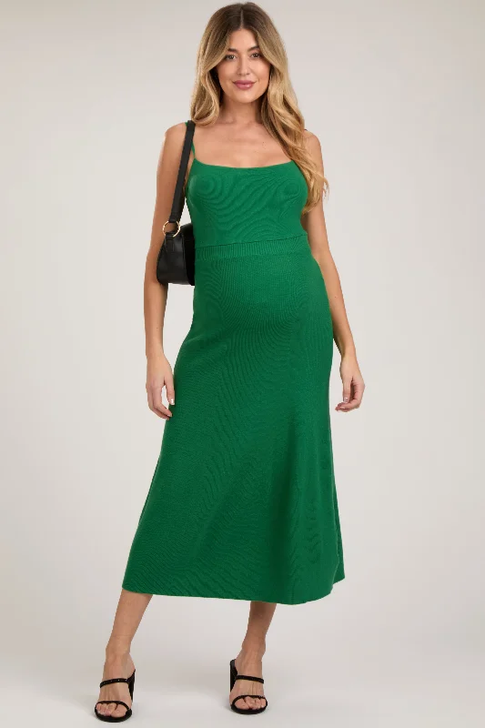 ladies-midi-dress-blush-breeze-Green Square Neck Sleeveless Sweater Maternity Midi Dress