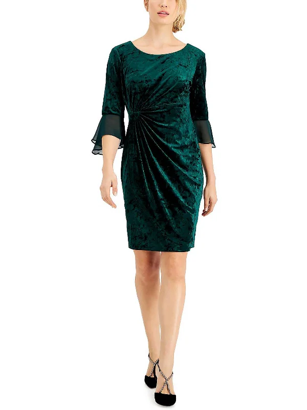 Women's bodycon dress dusk flair -Petites Womens Velour Mini Bodycon Dress