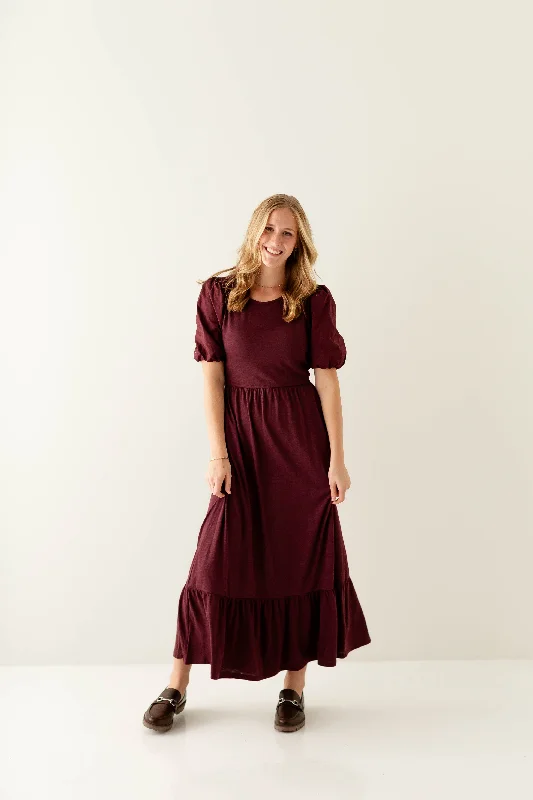 ladies-maxi-dress-street-silk-'Glory' Cotton Blend Ruffle Hem Maxi Dress in Merlot