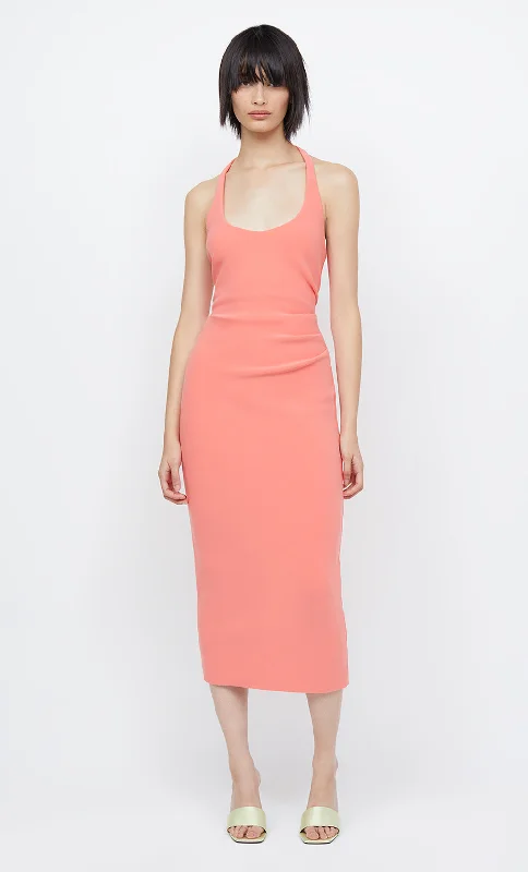 ladies-midi-dress-linen-light-CYNDIE HALTER MIDI DRESS - CORAL