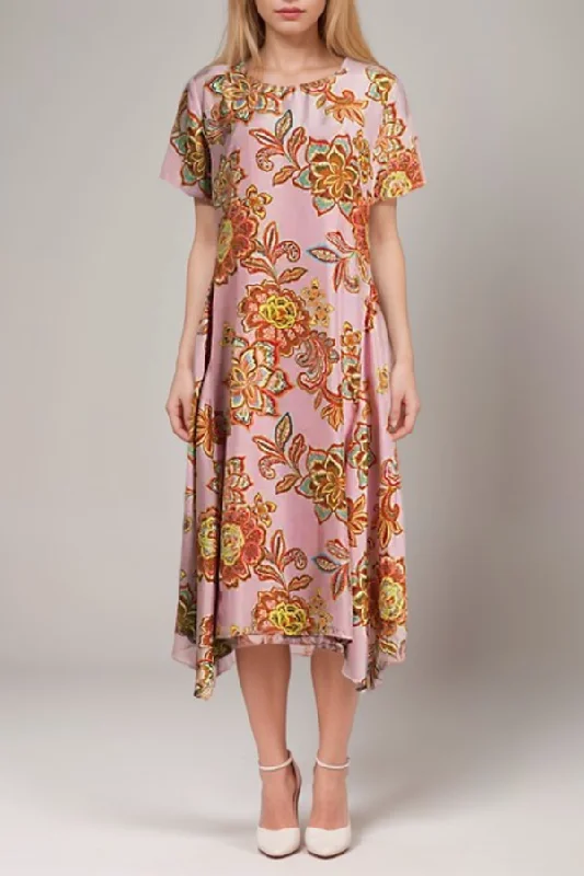 ladies-floral-dress-curvy-carnation-Johnny Was Workshop Messina Floral Silk Dress W36624 Boho Chic