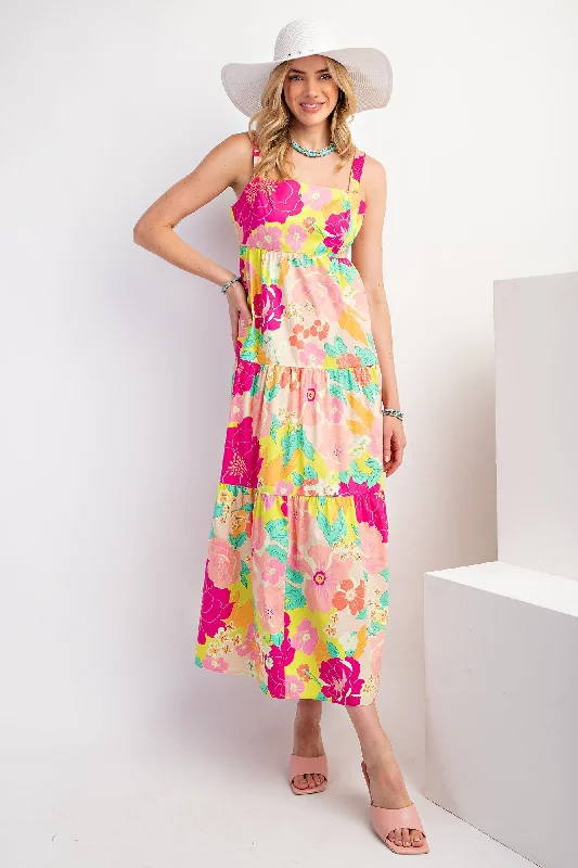 ladies-floral-dress-spring-sprout-Lime Multi-Color Floral Tiered Cutout Back Dress