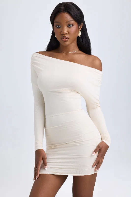 Women's mini dress rush chic -Modal Off-Shoulder Ruched Mini Dress in Ivory