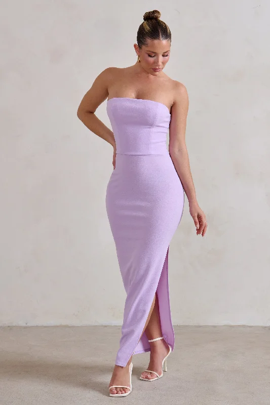 ladies-maxi-dress-velvet-vision-Dina | Lilac Bandeau Maxi Dress With Split