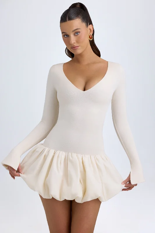 Women's mini dress wrap pop -Modal Drop-Waist Bubble Hem Mini Dress in Ivory